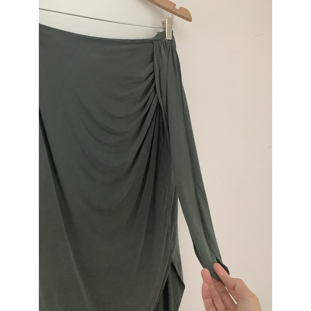 Massimo Duty Cupro Midi Skirt Sz M Knot Detail Army Green Gathered Side Zipper - Picture 4 of 14